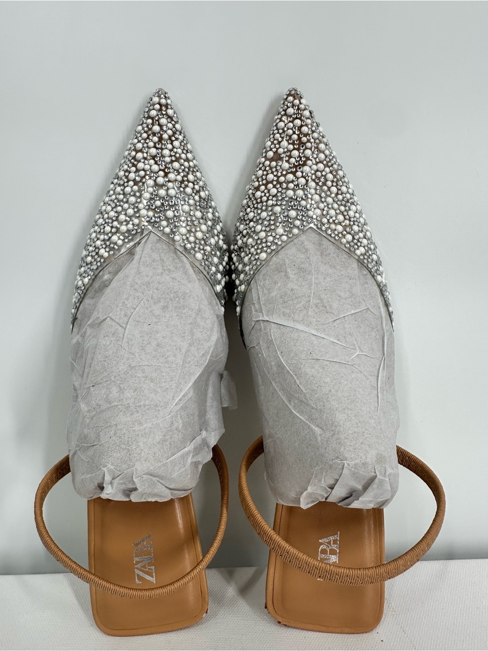 ZARA Clear PVC Pearl Rhinestone Embellished Pointed Slingback Kitty Heels Size 7 - Picture 12 of 15